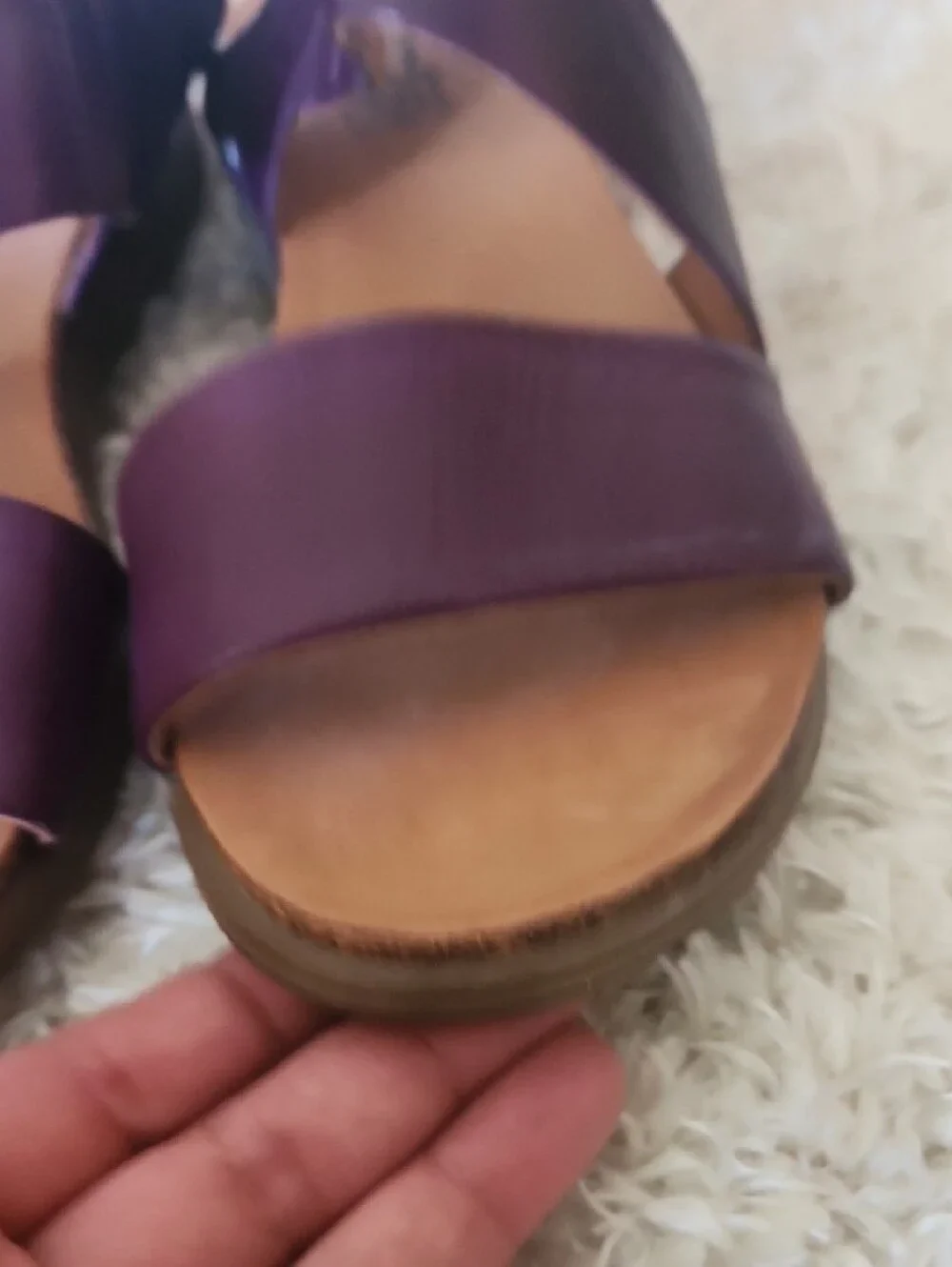 Miz Mooz Meadow Purple Leather Strappy Ankle Sandals with Tan Footbed - Picture 9 of 10